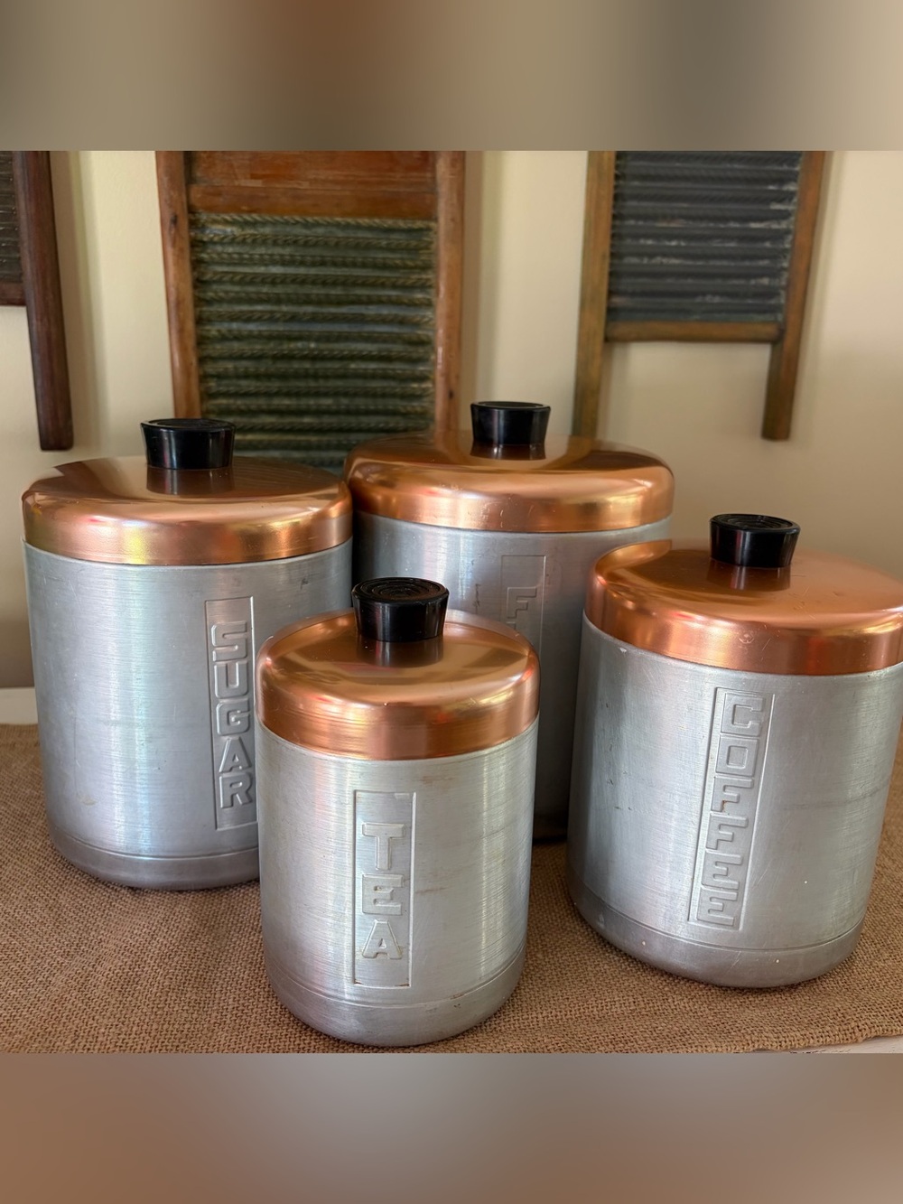 Vintage Mid-Century Modern Aluminum Canister Set❤️